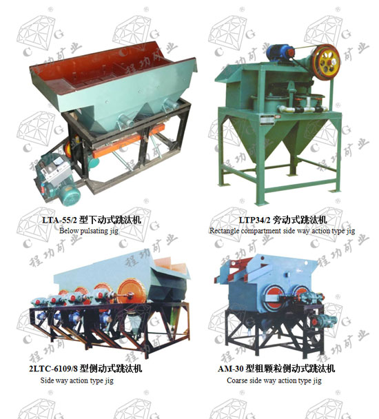 LTA-55/2型下動(dòng)式跳汰機(jī) Below pulsating jig LTP34/2旁動(dòng)式跳汰機(jī)  Rectangle compartment side way action type jig 2LTC-6109/8型側(cè)動(dòng)式跳汰機(jī) Side way action type jig AM-30型粗顆粒側(cè)動(dòng)式跳汰機(jī) Coarse side way action type jig